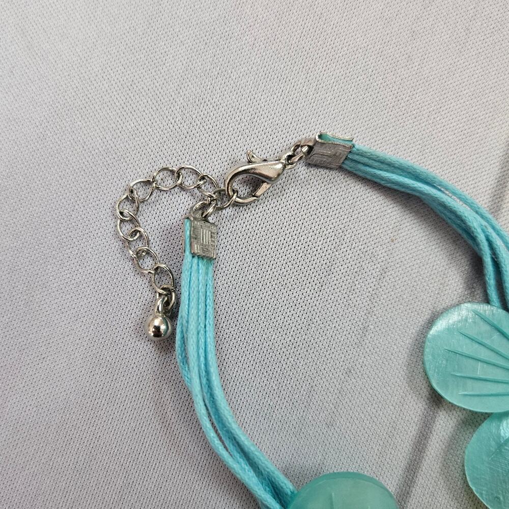 Sold - Floral Beaded Bracelet Blue & Yellow Adjustable - Picture 4 of 5